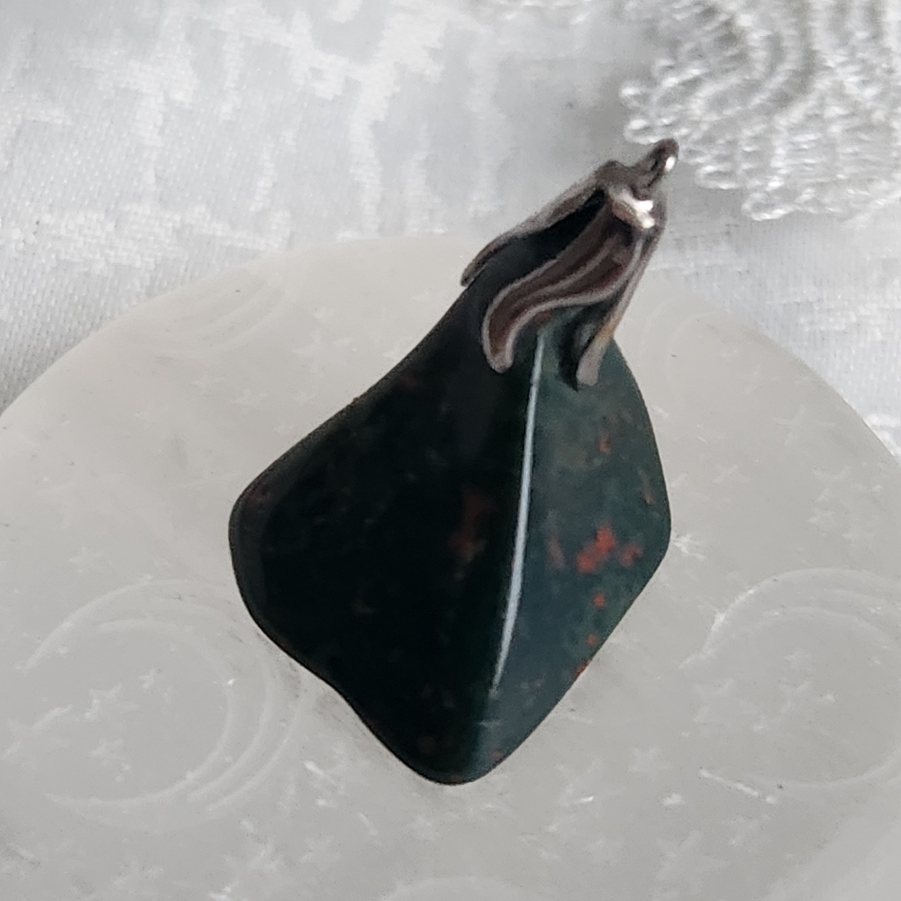 Unisex Vintage Polished African Bloodstone Pendant